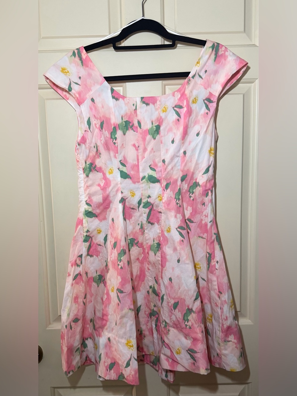 A New Day - pink and yellow floral watercolor cotton mini dress - Picture 6 of 6